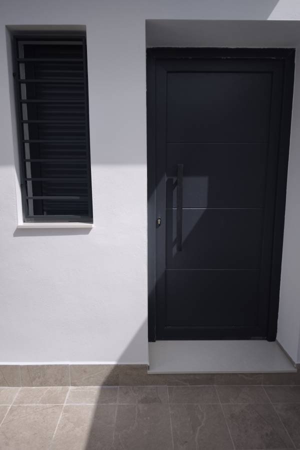 Puerta entrada PVC con tirador de acero